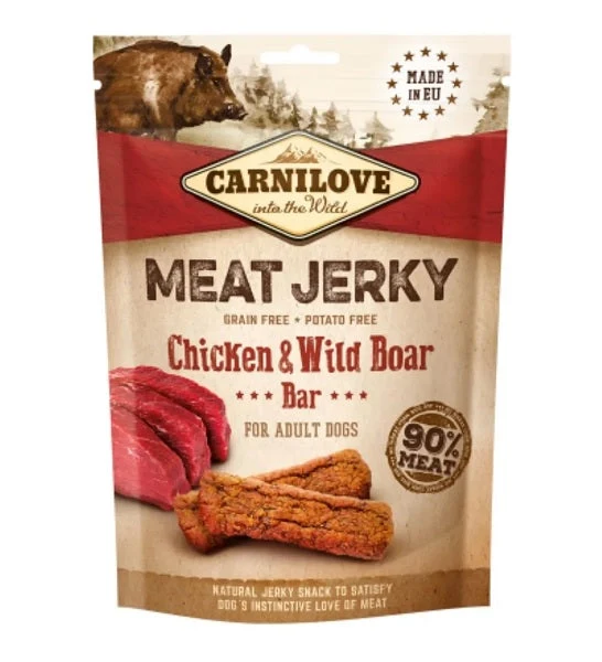Expiry Date 24-Sep-26 Carnilove Jerky Snack Chicken & Wild Boar Bar Dog Treats - 100G