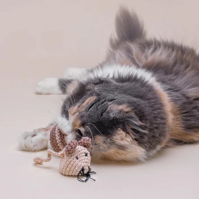 Katzenspielzeug MAUS Set gehäkelt mit Katzenminze