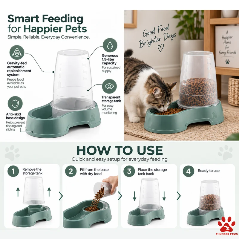Thunder Paws Food & Water Dispenser Green 1.5L