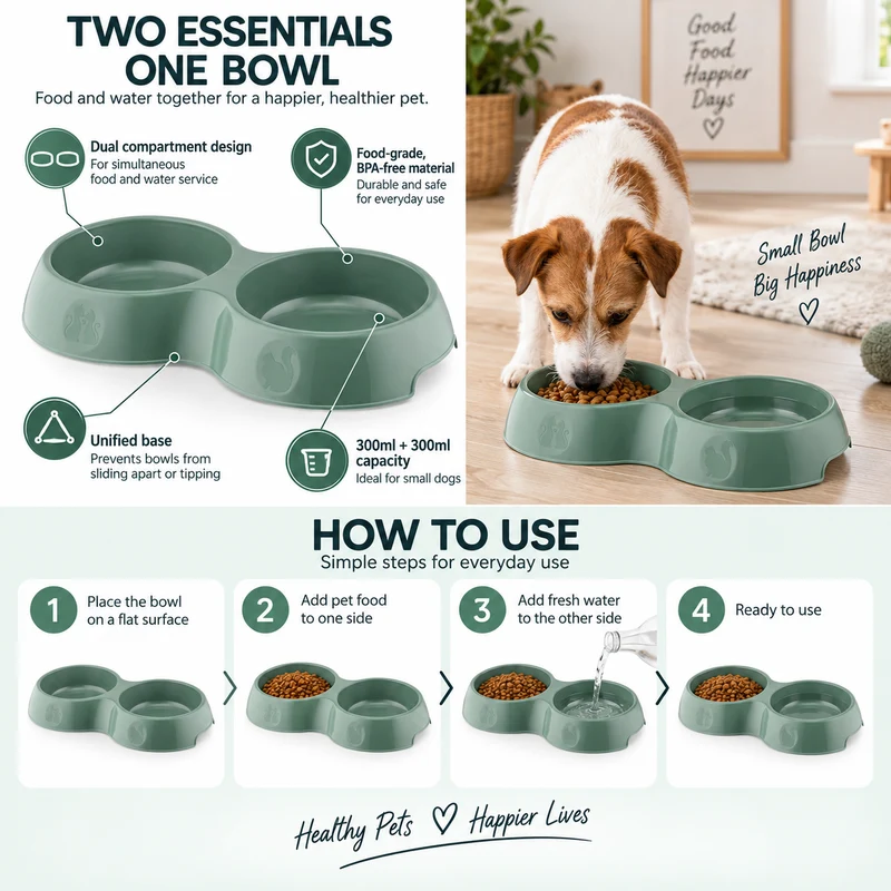 Thunder Paws Dog Twin Pet Bowl Green 300+300ml