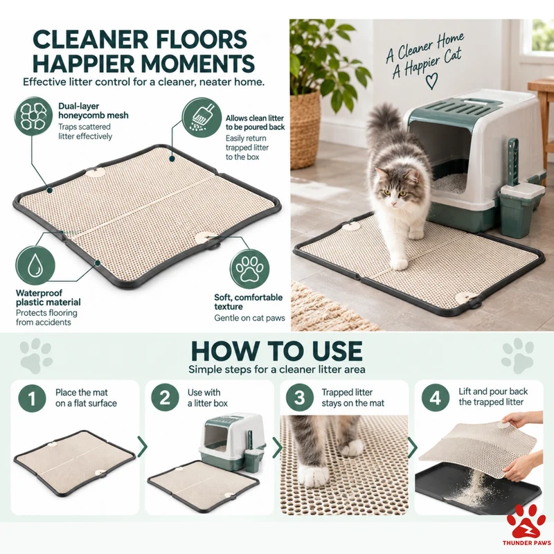 Thunder Paws Cat Sieve Mat / Litter-Trapping Mat Black 56.5x48.4x1.2cm