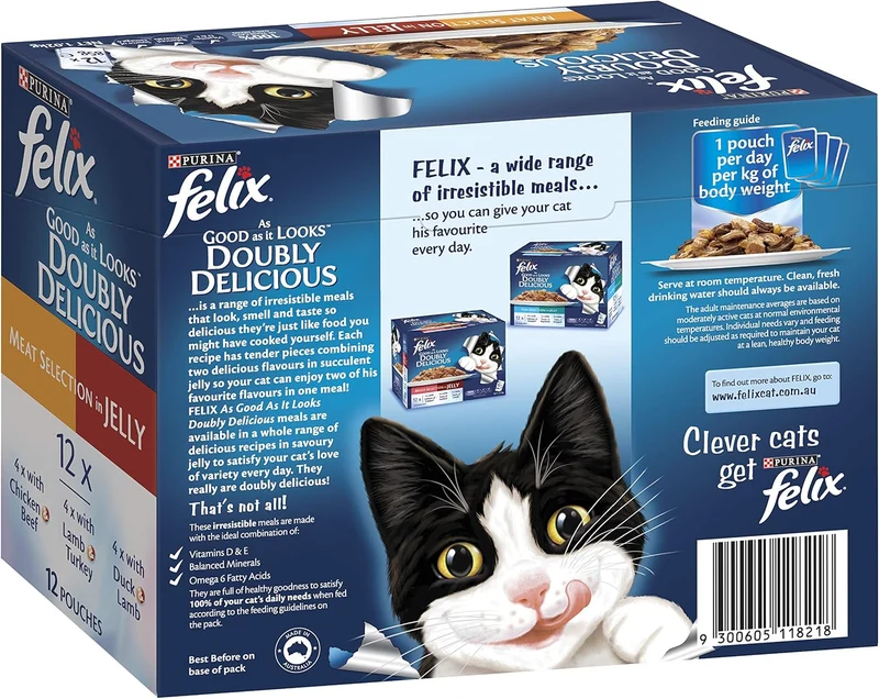 PURINA Felix Doubly Delicious Meat Selection in Jelly Pouch Wet Cat Food Pack 12X85G