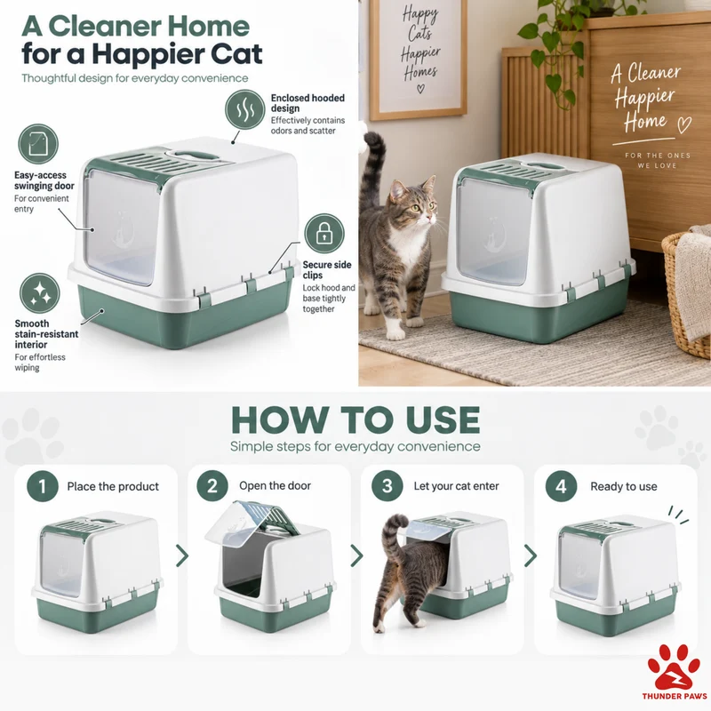 Thunder Paws Covered Cat Litter Box Green 41.5x57.2x42cm