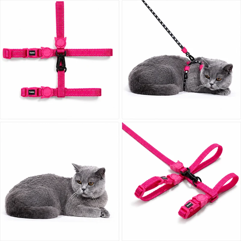 Zee.Cat Pink LED Adjustable Harness & Leash Set for Cats 15-30cm