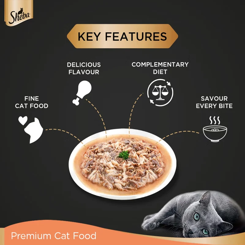 Sheba Fine Adult Wet Cat Food Pouch Chicken & Tuna in Gravy 70G