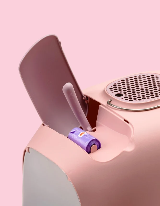 Designer-Katzentoilette mit Deckel, Filter und Reinigungszubehör - Rosa/Taupe