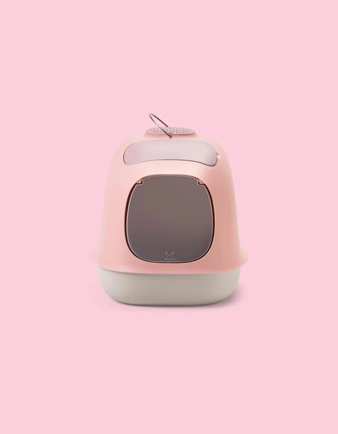 Designer-Katzentoilette mit Deckel, Filter und Reinigungszubehör - Rosa/Taupe