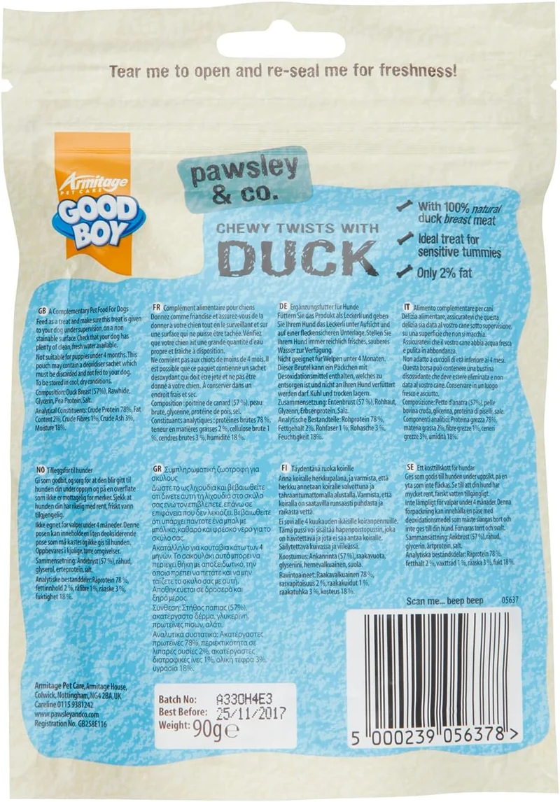 Armitage Good Boy Chewy Duck Twists Dog Treats 90G