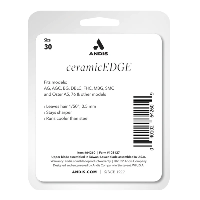 Andis CeramicEdge Detachable Clipper Blade Size 30 for Dogs & Cats 0.5mm