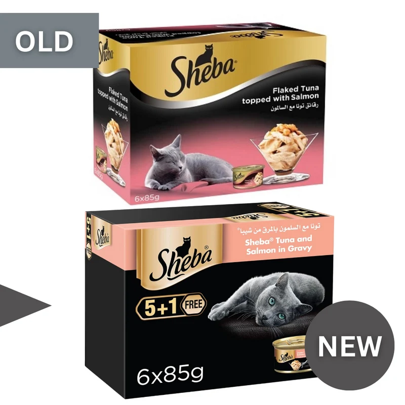 Sheba Flaked Tuna Topped With Salmon In Can Wet Cat Food 5+1 FREE 6X85G