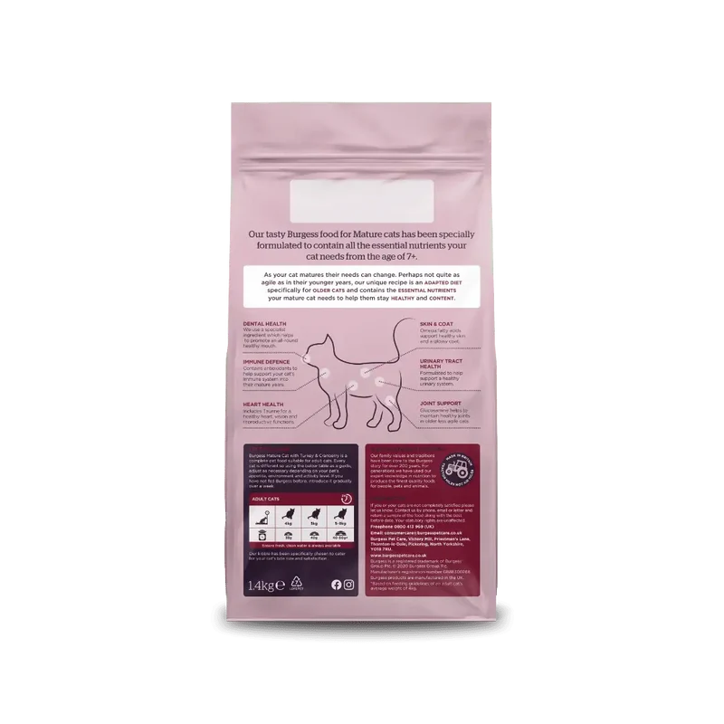 Burgess Mature Cat Dry Cat Food Turkey & Cranberry 1.4KG