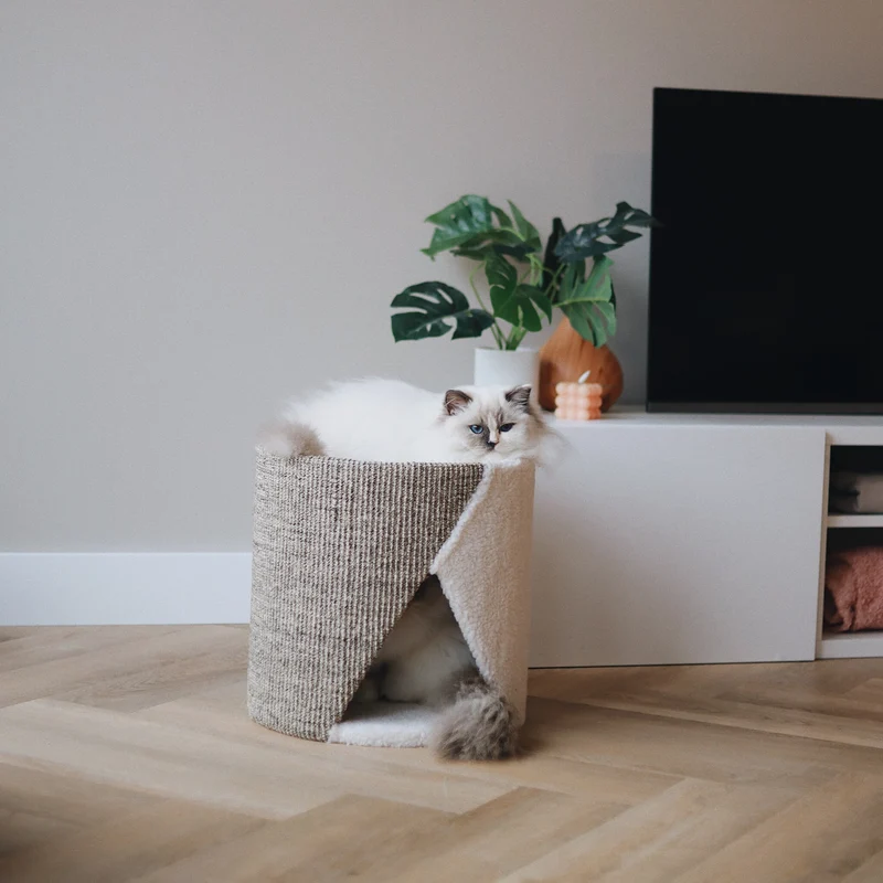 District 70 SISAL Kratztonne mit Teddystoff & Sisal für Katzen
