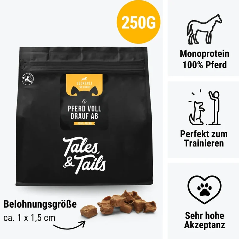 Tales & Tails Pferde Leckerli für Hunde – Monoprotein Snack für Allergiker