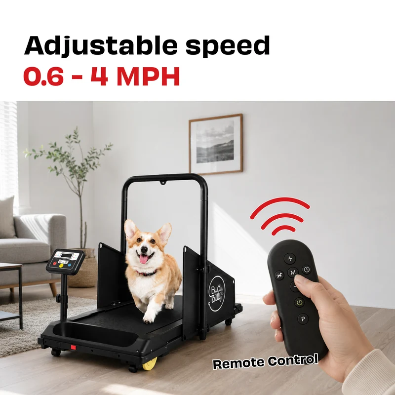 Bud & Billy Quiet & Movable Indoor Small Dog Treadmill With Monitor, Tracker & Remote Control 115x53x76cm - Black