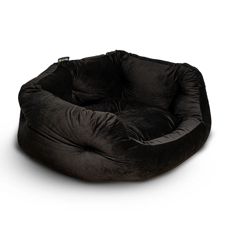 Regalia Velvet Deluxe Slumber Non-Slip Dog Bed - Black/76cm