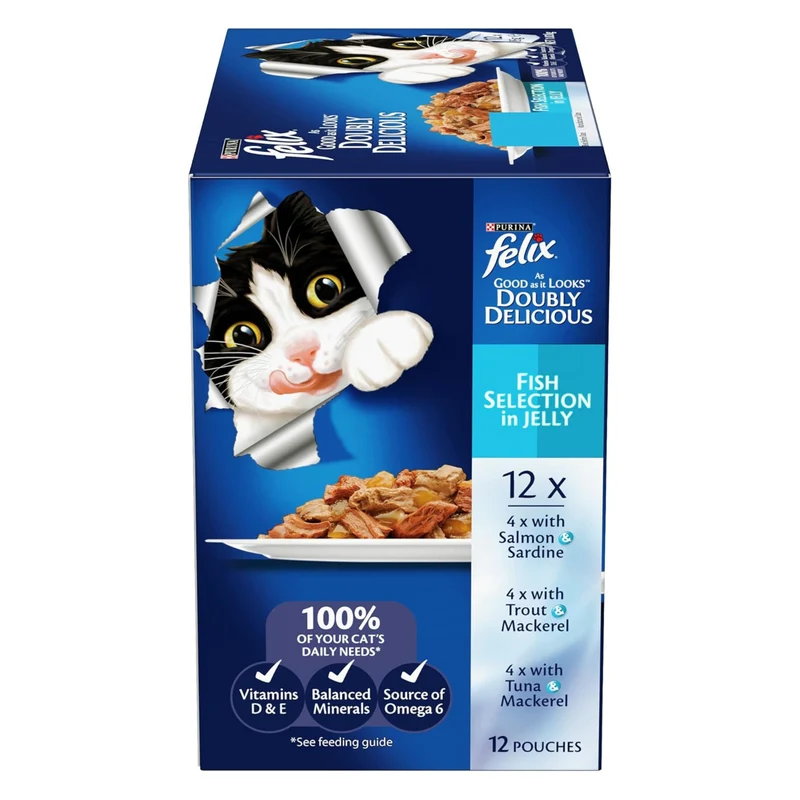 PURINA Felix Doubly Delicious Fish Selection in Jelly Pouch Wet Cat Food Pack 12X85G
