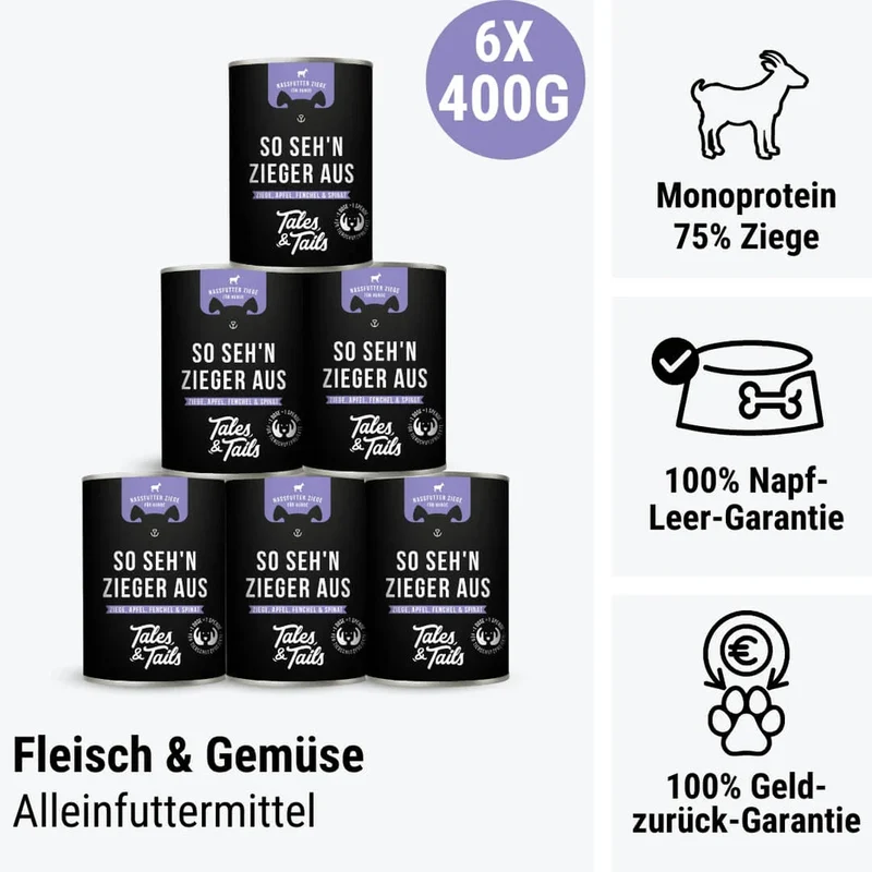 Tales & Tails So seh’n Zieger aus – Nassfutter Ziege für Hunde