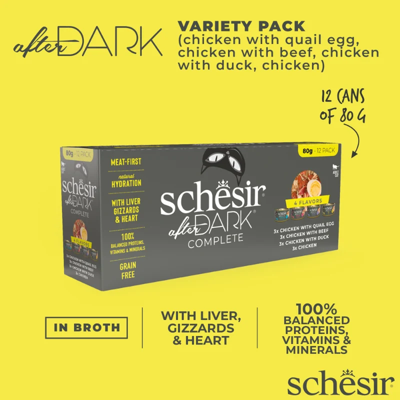 Schesir After Dark Complete Wholefood In Broth Wet Cat Food Variety Pack 12x80g
