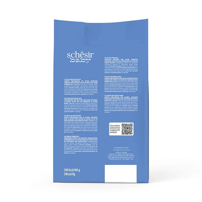 Schesir Baby Thrive High-Calorie Supplement In Cream Kitten Cat Treats With Chicken & Liver 20X8G