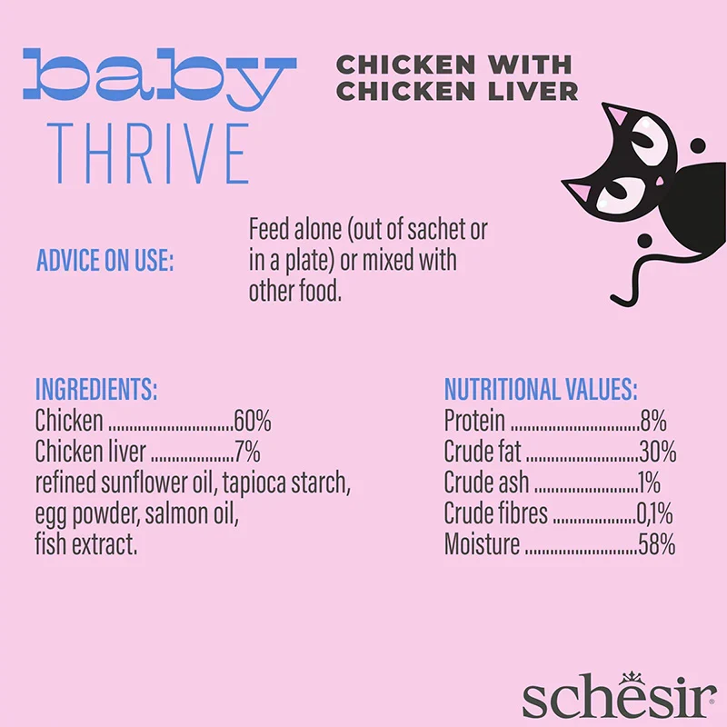 Schesir Baby Thrive High-Calorie Supplement In Cream Kitten Cat Treats With Chicken & Liver 20X8G