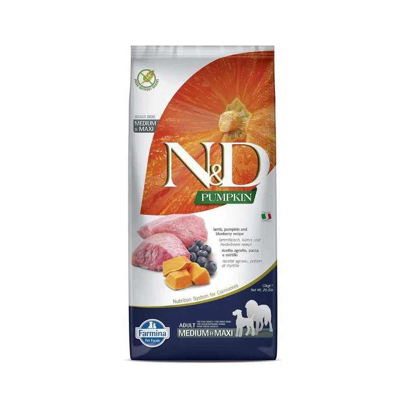 Farmina N&D Lamb, Pumpkin & Blueberry Grain-Free Adult Medium & Maxi Dry Dog Food 12KG