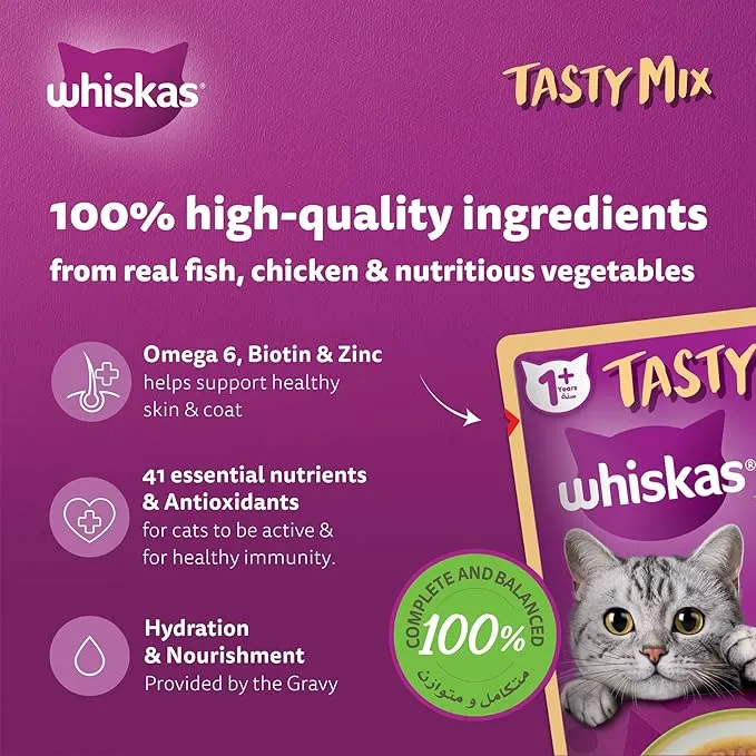 Whiskas Tasty Mix Chicken & Salmon Wet Cat Food 1 Year+ 4x70G
