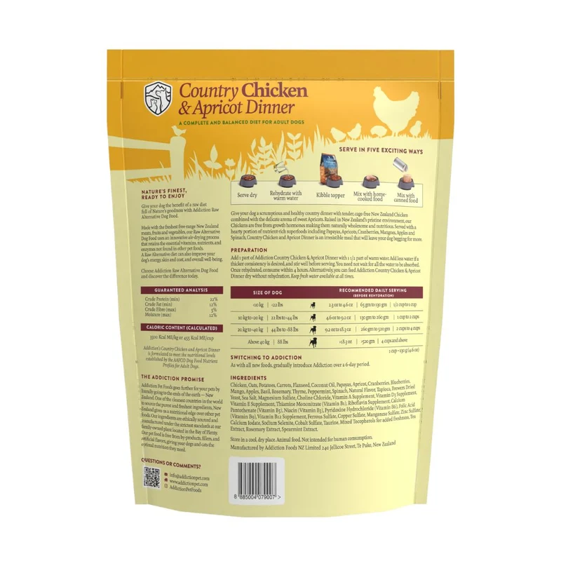 Addiction Country Chicken & Apricot Dinner Air-Dried Dog Food 910G