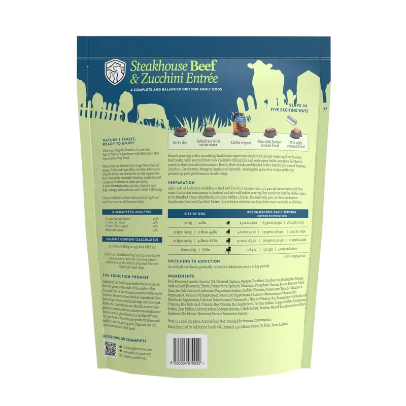 Addiction Steakhouse Beef & Zucchini Entree Grain-Free Air-Dried Dog Food 910G