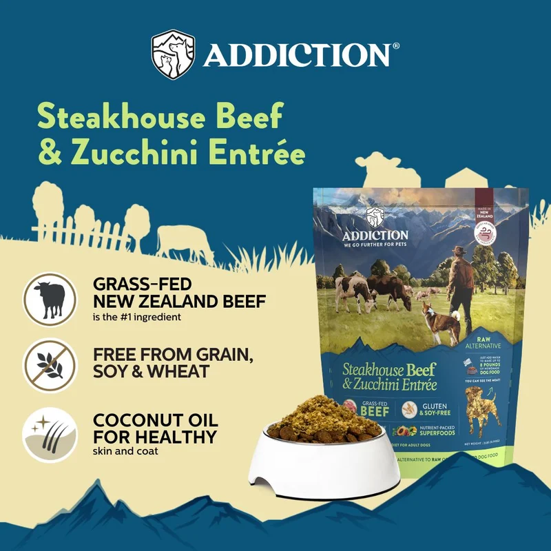 Addiction Steakhouse Beef & Zucchini Entree Grain-Free Air-Dried Dog Food 910G