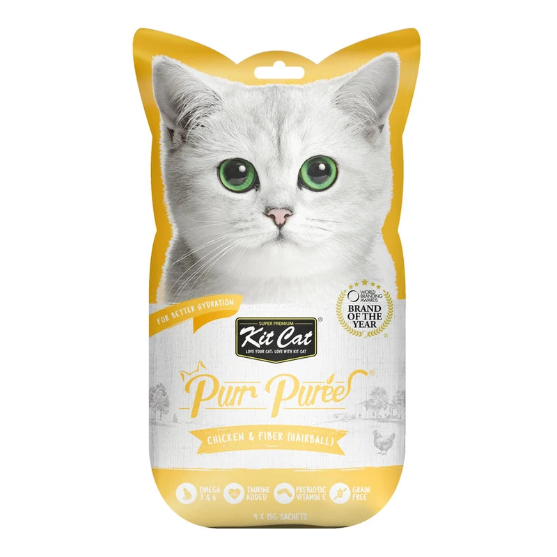 Kit Cat Purr Puree Chicken & fibre Hairball Cat Treats 4X15G