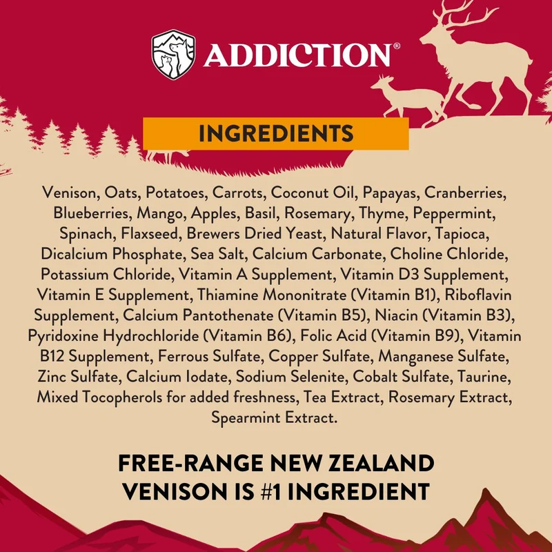 Addiction Homestyle Venison & Cranberry Dinner Air-Dried Dog Food 910G