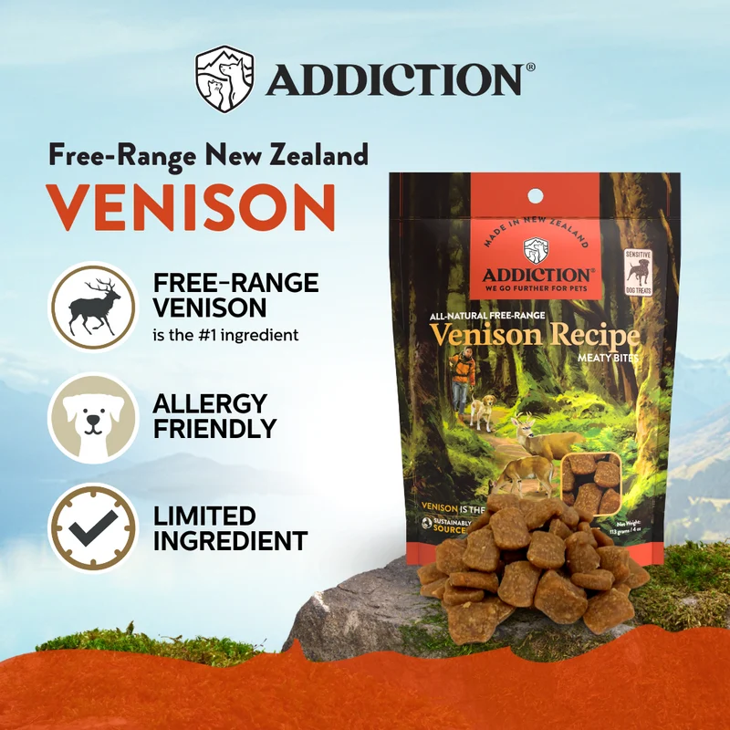 Addiction Venison Meaty Bites Limited Ingredients Grain-Free Dog Treats 4OZ