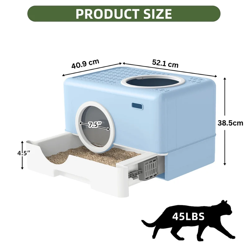 XDPC Modern Enclosed Cat Litter Box With Drawer System & Two-Way Entry 52.1x40.9x38.5cm