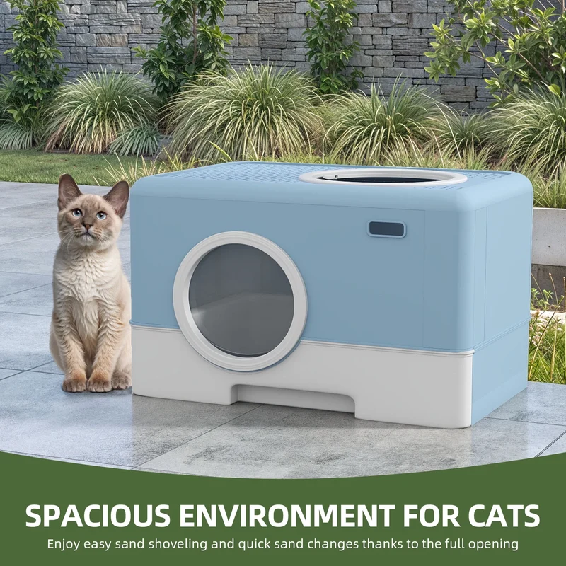 XDPC Modern Enclosed Cat Litter Box With Drawer System & Two-Way Entry 52.1x40.9x38.5cm