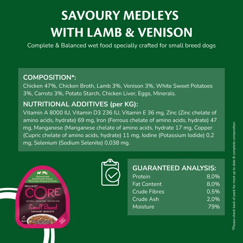 Wellness Core Small Breed Savoury Medley with Lamb & Venison Adult Dog Wet Food - 85G