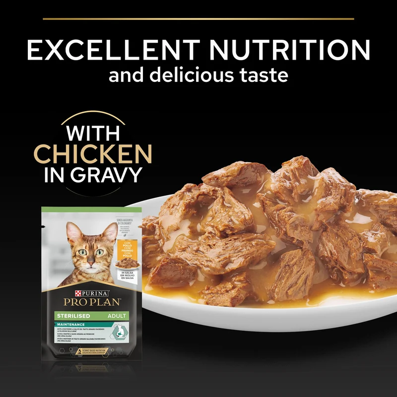 PURINA Pro Plan Sterilised Adult Maintenance Wet Cat Food With Chicken & Beef In Gravy 10X85G