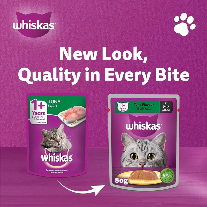 Whiskas 1+ Years Tuna Pouches Adult Wet Cat Food In Jelly 80G