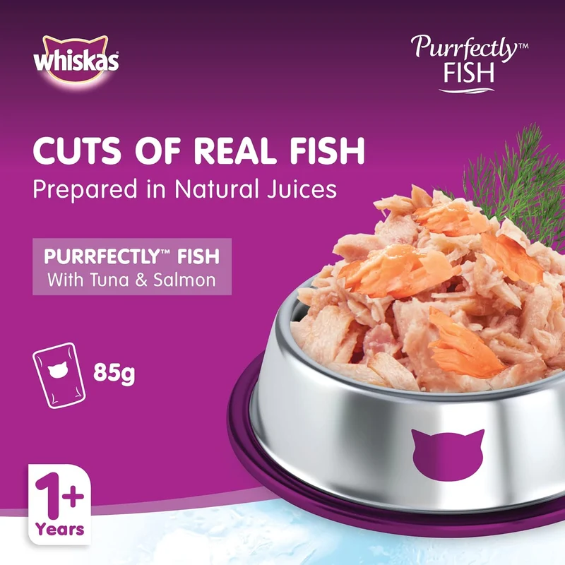 Whiskas 1+ Years Purrfectly Fish Tuna & Salmon in Jelly Adult Wet Cat Food 85G