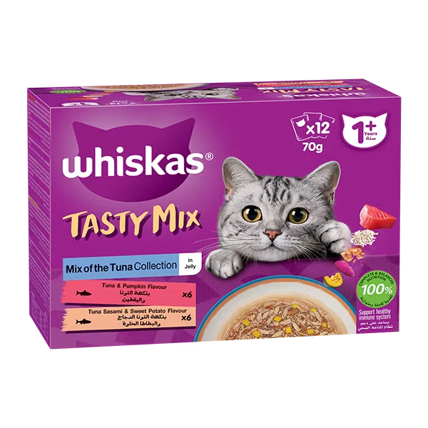 Whiskas 1+ Years Tasty Mix Tuna Collection Adult Wet Cat Food in Jelly 12X70G