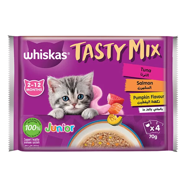 Whiskas Kitten Tasty Mix Tuna Salmon & Pumpkin in Jelly Wet Cat Food 4X70G