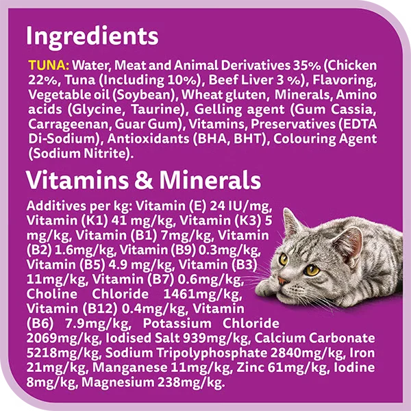 Whiskas 1+ Years Purrfectly Tuna Selection Tuna & Salmon Adult Wet Cat Food In Jelly 12X85G