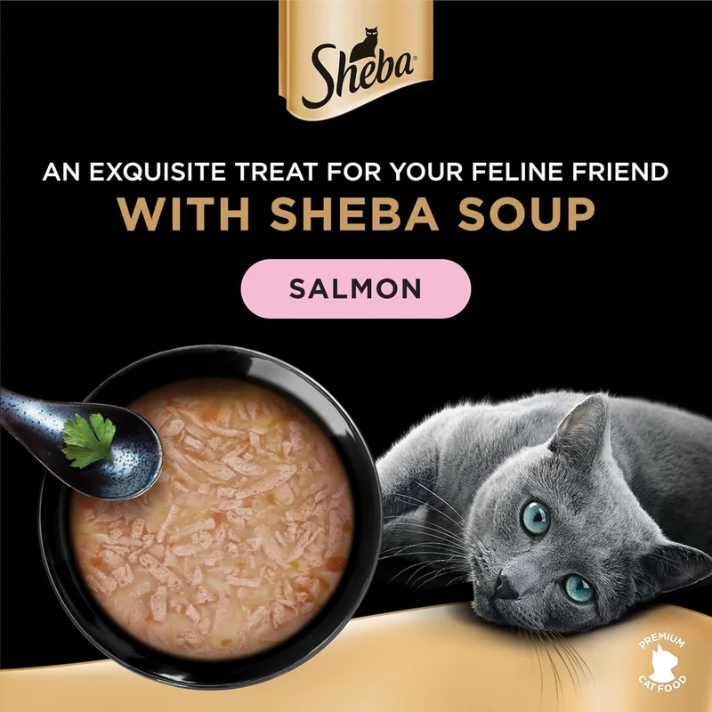 Sheba Soup with Salmon Adult Wet Cat Food In Pouch 4X40G
